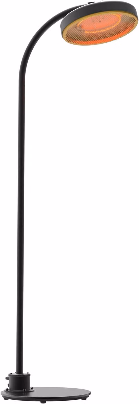 Riscaldatore elettrico da 2000W – Grado di protezione IP65, resistente agli agenti atmosferici, diametro 44 cm, altezza 223 cm, base stabile, design nero e oro, potente riscaldatore per terrazza, ideale per giardino e balcone