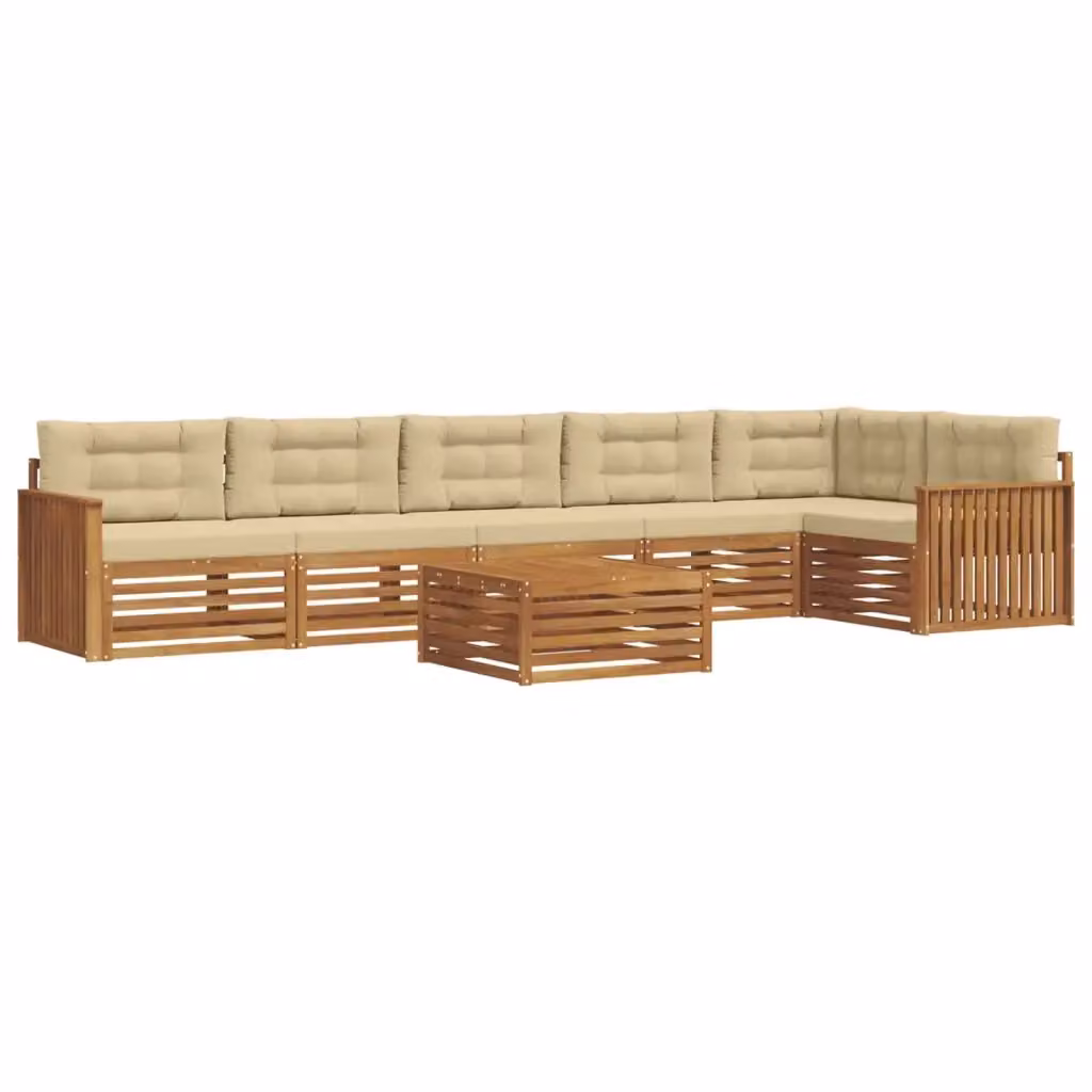 Set di divani da esterno vidaXL a forma di L composto da 7 pezzi con tavolino da caffè, in legno di acacia trattato e tessuto beige – 2