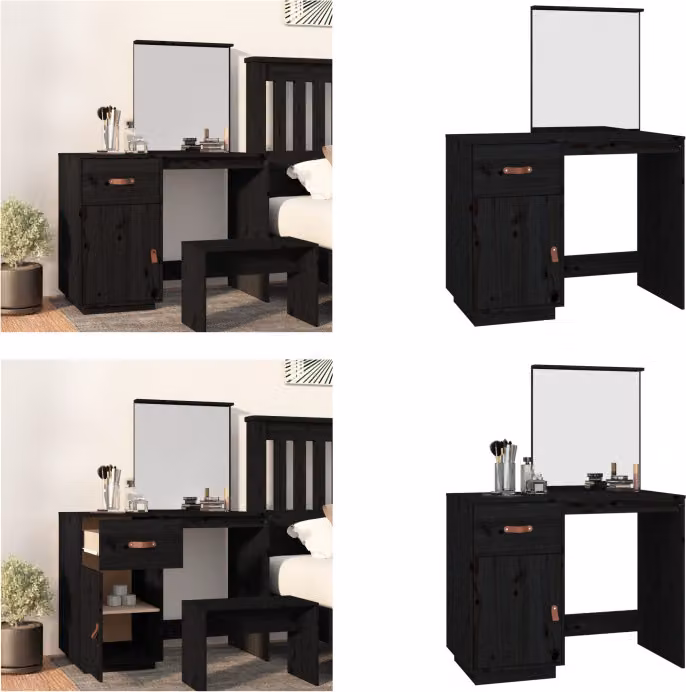 vidaXL Tavolo da toilette nero 95x50x134 cm in legno di pino massiccio - Tavolo da toilette - Tavolo da trucco - Tavolo da cosmesi - Tavolo da toilette