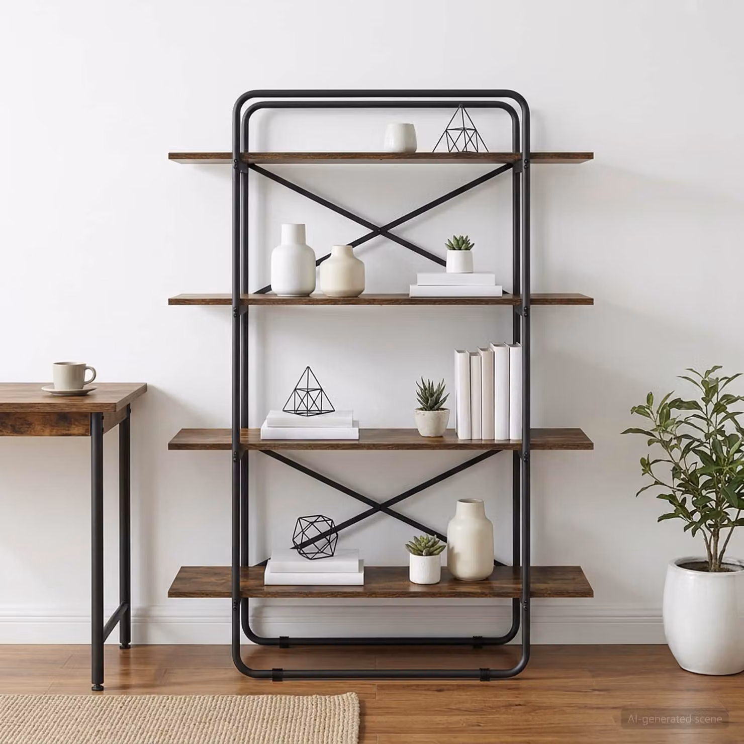 Libreria vidaXL a 4 livelli in stile industriale, colore marrone, L 100 cm x P 35 cm x H 140 cm