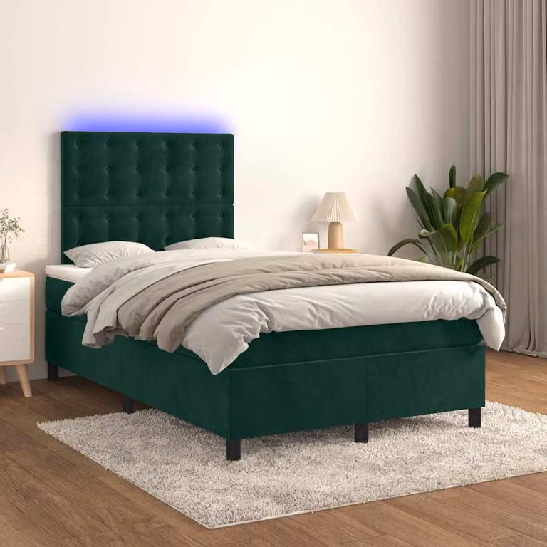 Letto a Molle con Materasso e LED vidaXL in Velluto Verde Scuro L/P/H: 120 x 200 cm