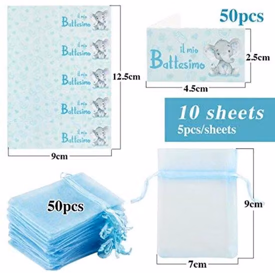50 sacchetti blu per il battesimo, 100 confezioni regalo per il battesimo, regalo, decorazione, battesimo, nascita, festa, bambino