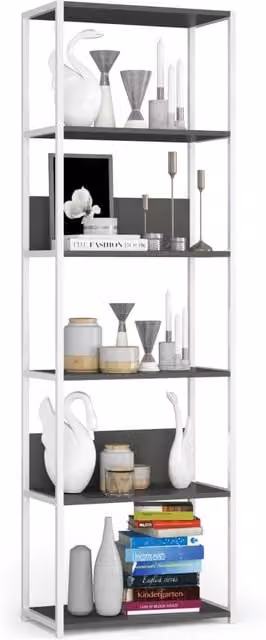Scaffale Loft Akord in stile industrial con ripiani in legno, Bianco e Grigio, L: 60 cm, P: 32 cm, H: 192 cm