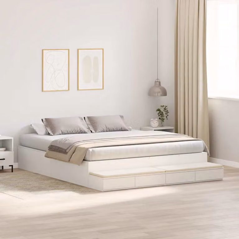 Struttura letto con contenitore e cassetto vidaXL in legno bianco 200 x 200 cm