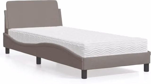 Letto moderno vidaXL con materasso in schiuma e struttura imbottita, colori beige, bianco o grigio, L/P/H: 90 x 190 cm