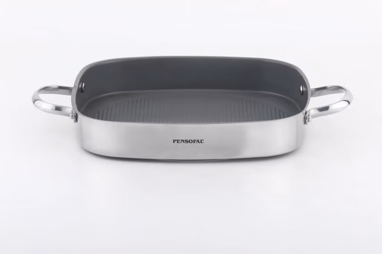 Bistecchiera in Acciaio inox antiaderente PFAS Free per induzione, con due maniglie, linea New Era, 28x28cm
