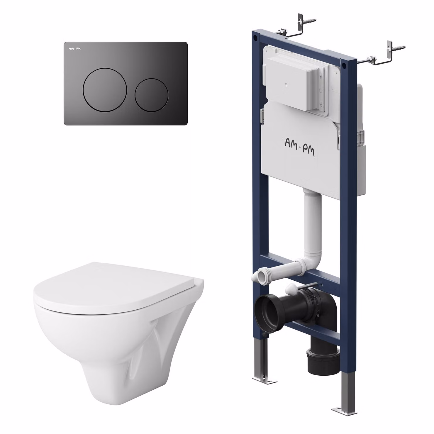 AM.PM WC a parete senza brida Set con elemento a parete Set completo Cassetta di scarico incassata Cassetta di scarico a parete Cassetta di scarico in Vetroceramica Cassetta di scarico incassata Ciotola Premere