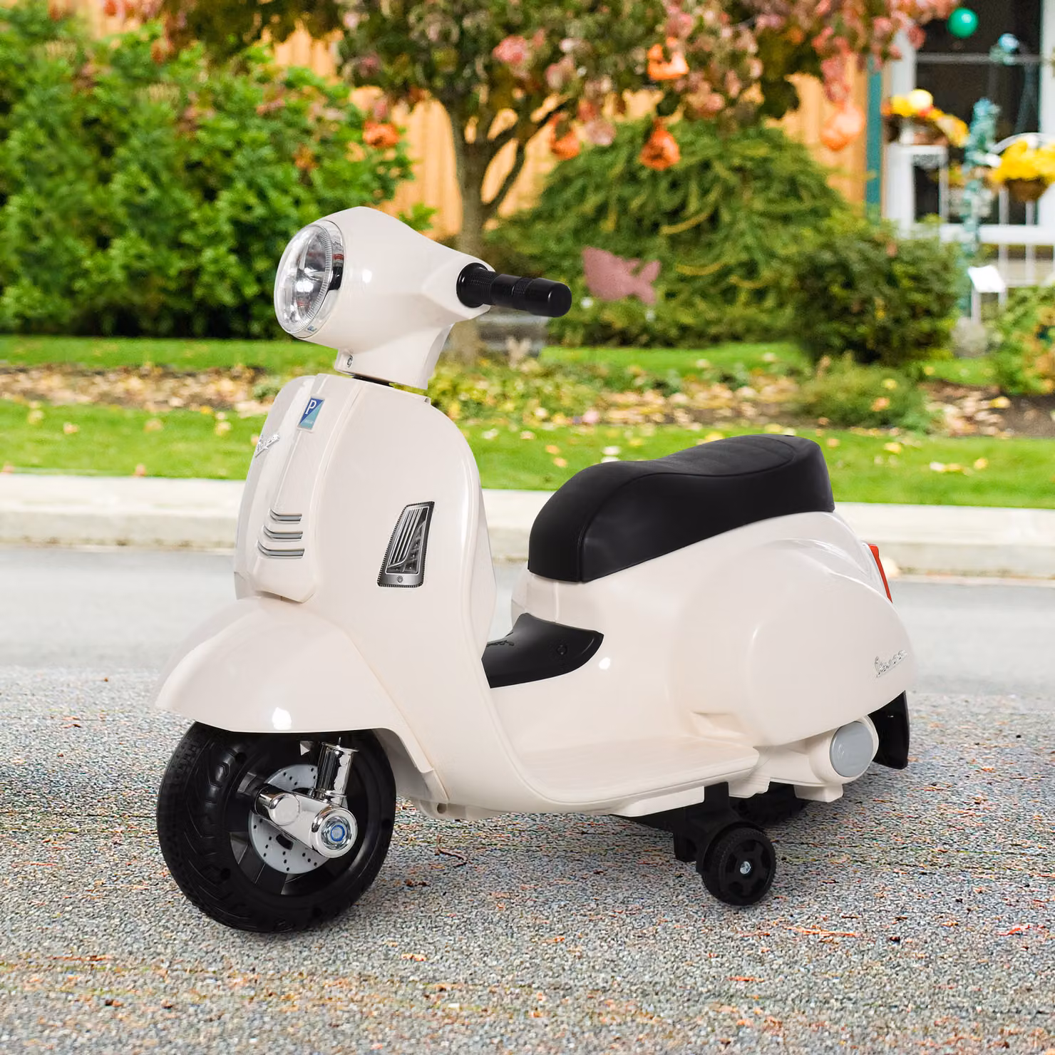 Moto Elettrica Vespa HOMCOM per Bambini con Licenza Ufficiale, Batteria 6V, Fari e Clacson, Bianco, L: 66.5 cm, P: 38 cm, H: 52 cm – 2