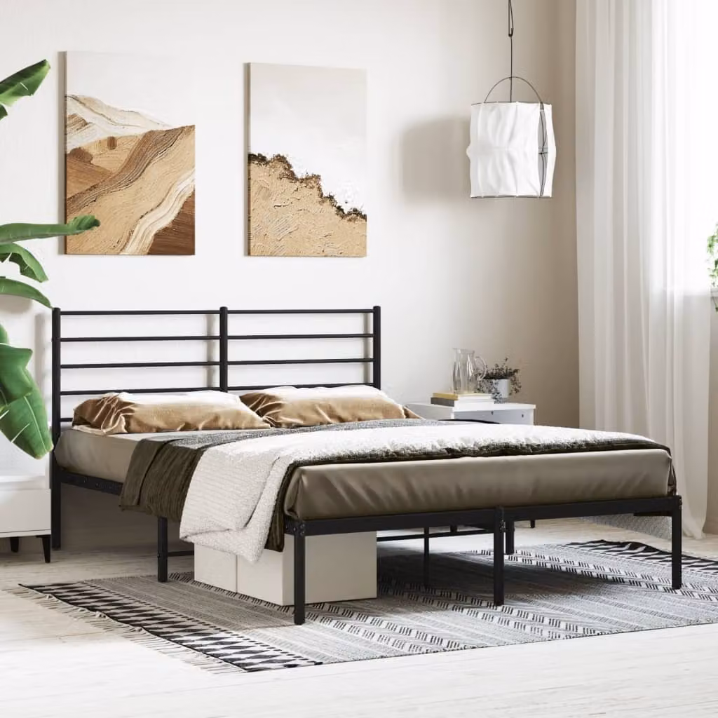 The Living Store Struttura letto con testiera in metallo nero 120x200 cm