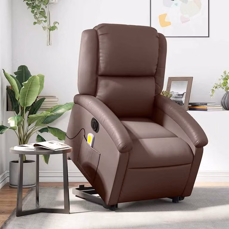 vidaXL Poltrona Alzapersona Elettrica Reclinabile in Similpelle Marrone con Braccioli