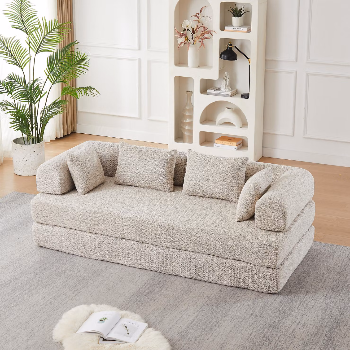 Divano letto multifunzione in microfibra, con schienale regolabile, 4 diverse forme, senza necessità di montaggio, antiscivolo, adatto agli animali domestici, include 4 cuscini