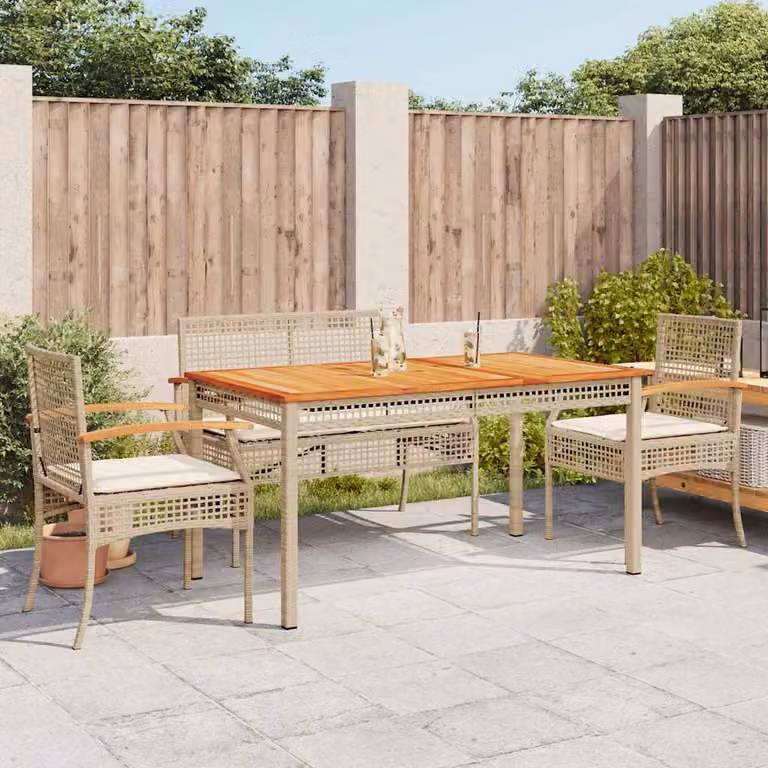 Set da pranzo da giardino vidaXL in legno di acacia e polyrattan con 5 pezzi e cuscini beige e bianchi