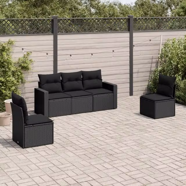 Set Divani da Giardino 5 pz con Cuscini in Polyrattan Nero 3218775