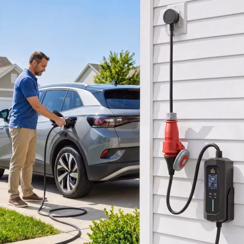 Wallbox mobile da 11 kW con cavo di ricarica trifase da 8 m Tipo 2, da CEE 16A a Tipo 2, potenza regolabile, colore nero – 2