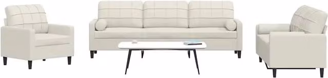 Set di divani 3 pezzi vidaXL in velluto beige con cuscini e struttura in metallo per soggiorno