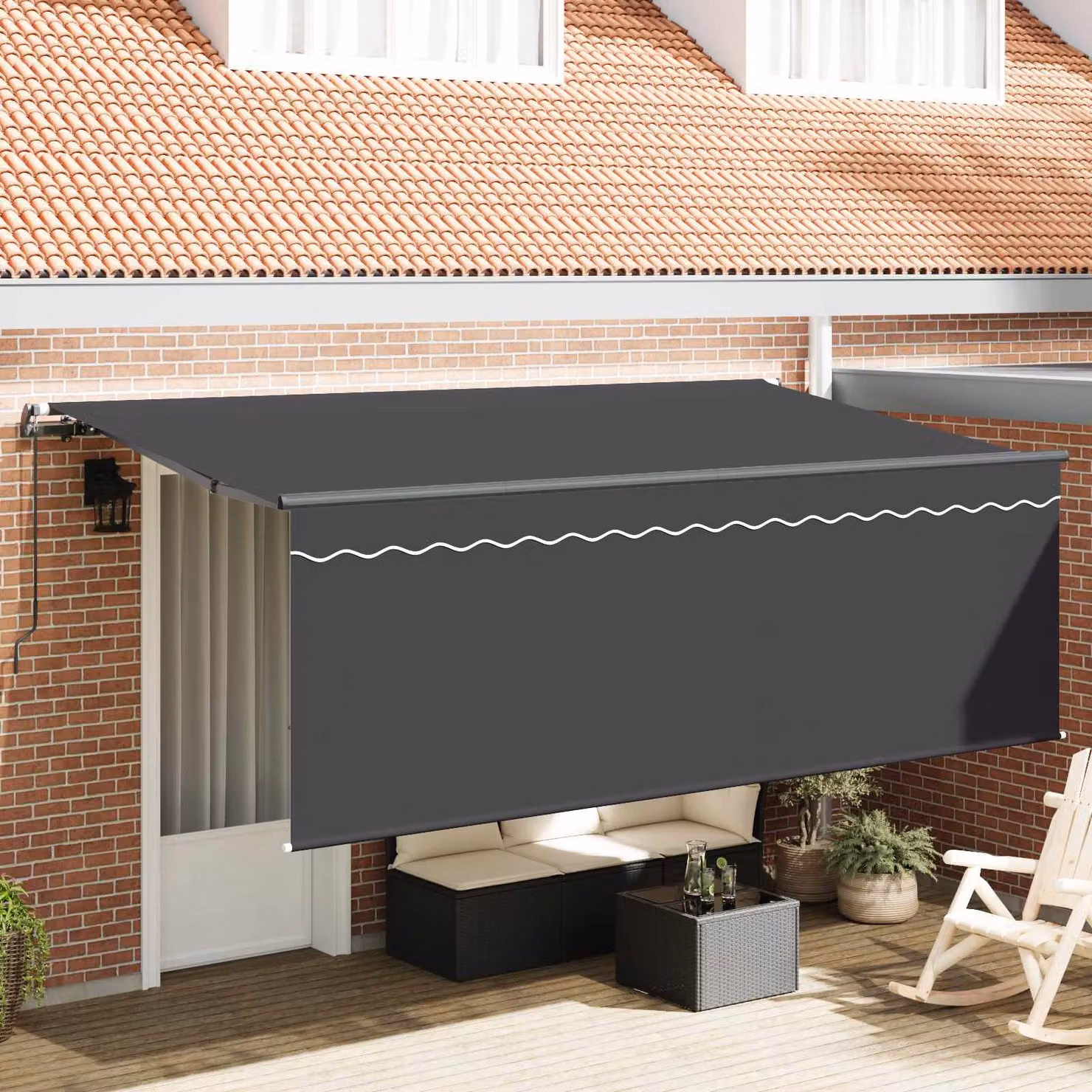 Tenda retrattile manuale vidaXL con bracci pieghevoli in poliestere e alluminio, colore Antracite, L: 350 cm x P: 200 cm