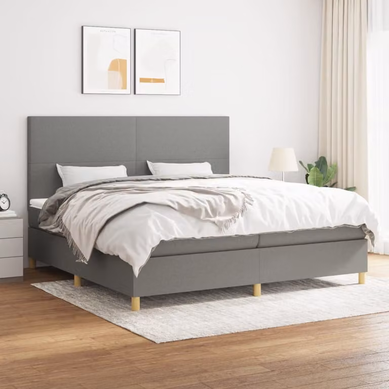 vidaXL Letto Ibrido con Giroletto a Molle e Materasso a Tasche Grigio e Bianco L/P/H: 200 x 200 x 25 cm