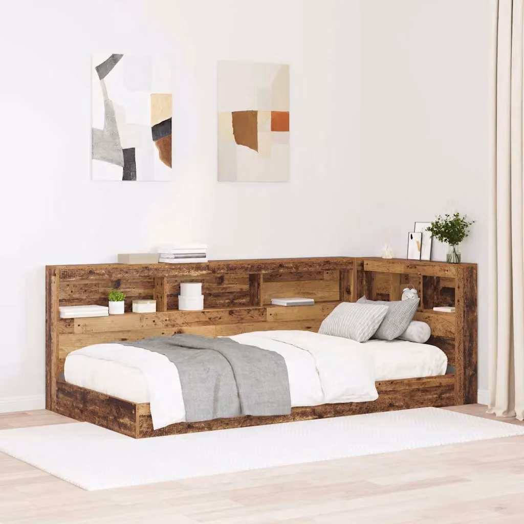 vidaXL Testata letto con contenitore in legno vecchio marrone con ripiani integrati e porta USB