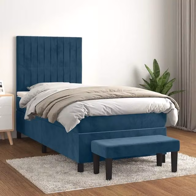 Letto Ibrido con Giroletto a Molle e Materasso vidaXL in Velluto Blu e Bianco L/P/H: 203 x 80 x 118 cm