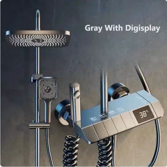 Soffione doccia digitale - Acciaio inossidabile/plastica - Illuminazione a LED - Effetto pioggia - Bagno - Soffione doccia - Termostato - Grigio