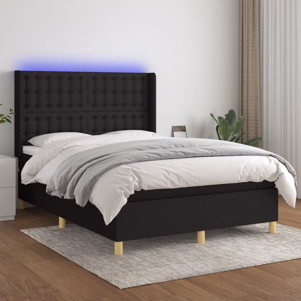 Maison Exclusive - Letto a Molle con Materasso e LED Nero 140x190 cm in Tessuto