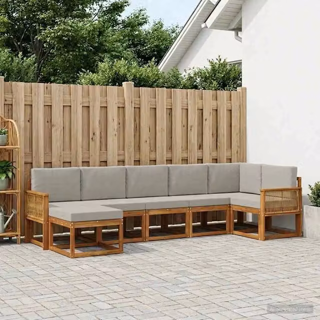 Set di divani da esterno 7 pz Naturale e Grigio Chiaro 3385397