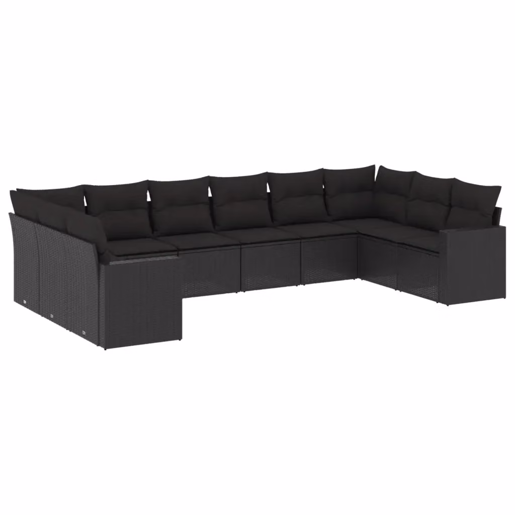 Set di divani da giardino vidaXL in polyrattan nero con cuscini, design moderno a forma di L per esterno – 2
