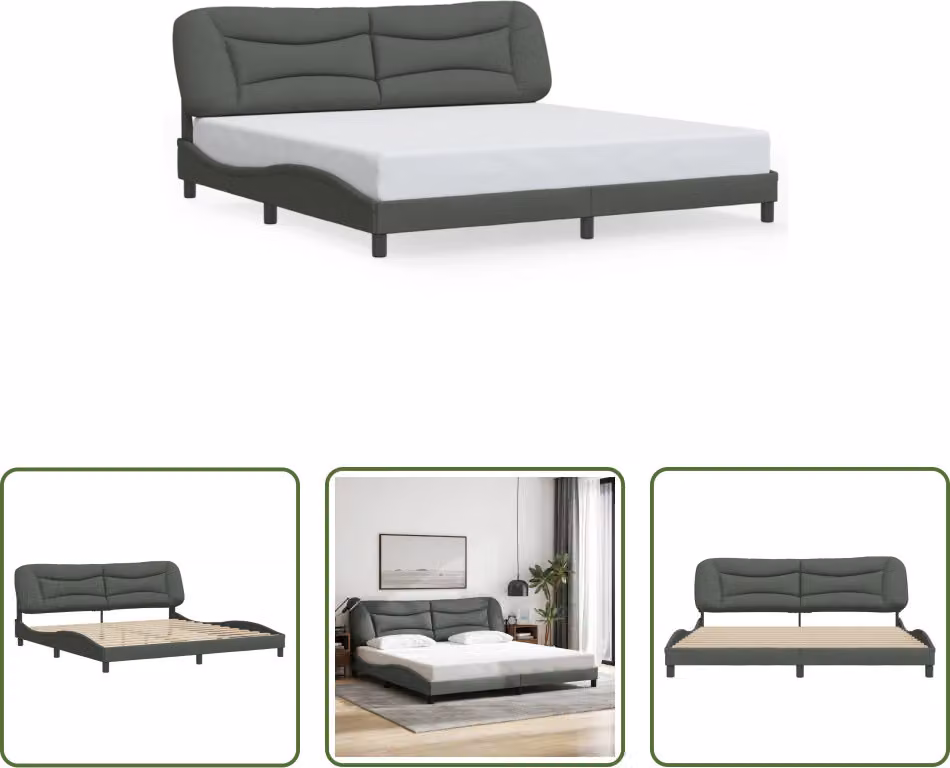 The Living Store Struttura letto con testiera in tessuto grigio scuro 200x200 cm