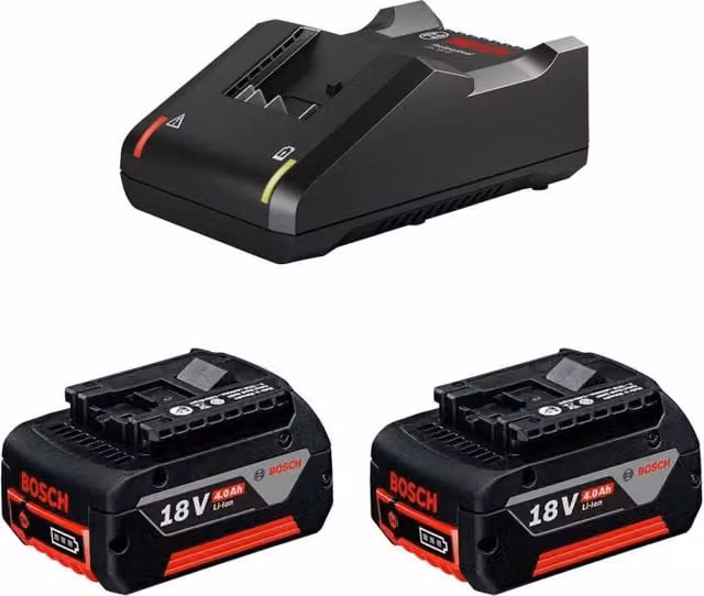 Power Set Bosch con 2 batterie da 18V 4,0 Ah e caricabatterie GAL18V-40, Nero