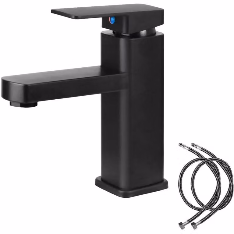 Miscelatore per lavabo, monocomando, nero opaco, acqua calda/fredda, per bagno e WC