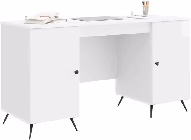 Scrivania | Tavolo da Ufficio Bianco Lucido 142,5 x 50 x 75 cm Legno ingegnerizzato