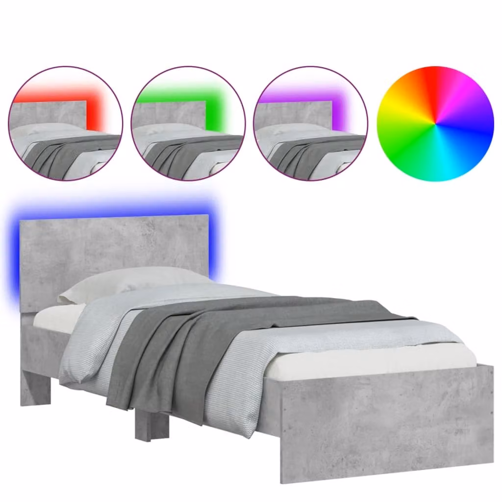 Giroletto con Testiera e LED Grigio Cemento 75x190 cm