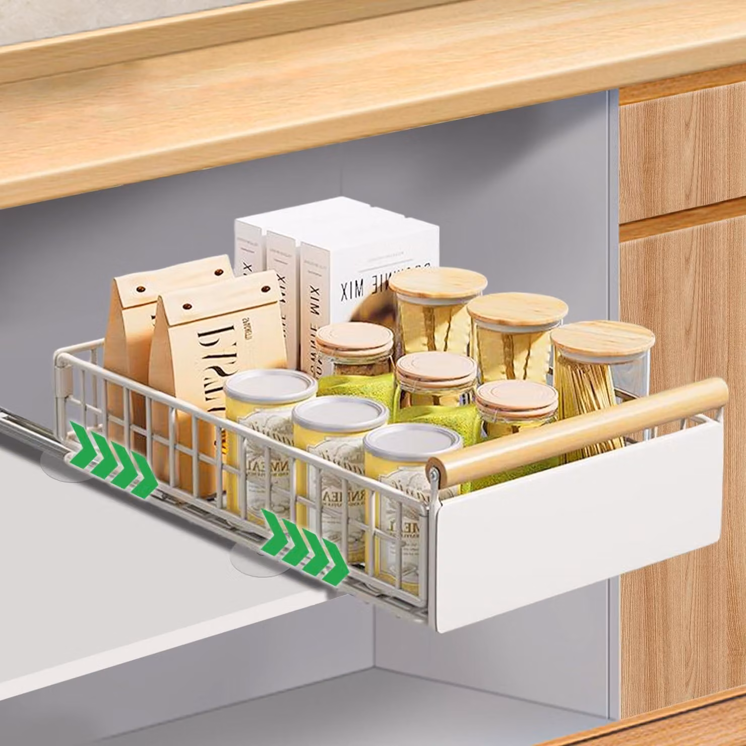 Organizzatore estraibile per armadi con maniglia, cassetti pieghevoli e scorrevoli, ripiano estraibile robusto per dispensa, armadio da bagno, bianco, piccolo