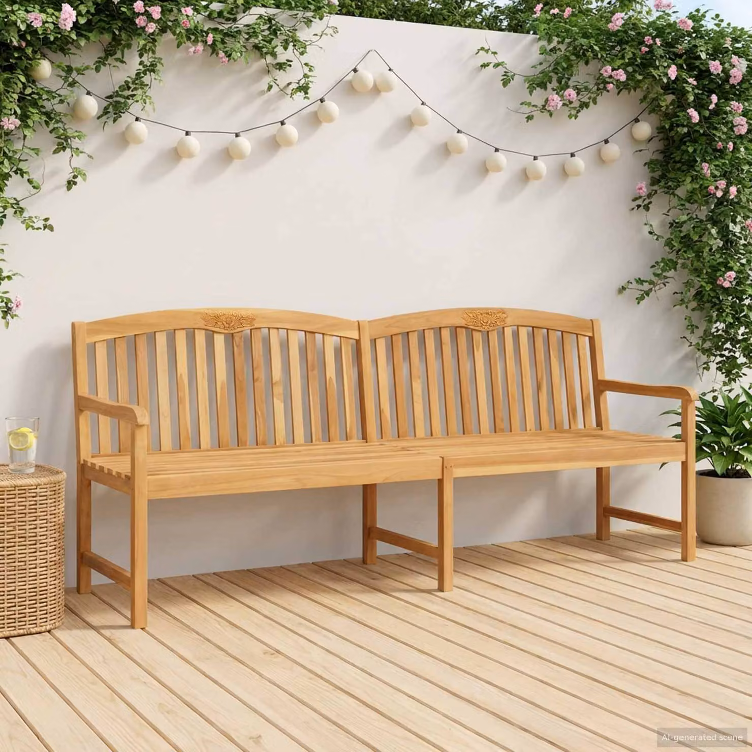 Panchina in legno di teak intagliata a mano vidaXL colore marrone L: 220 cm, P: 60 cm, H: 90 cm