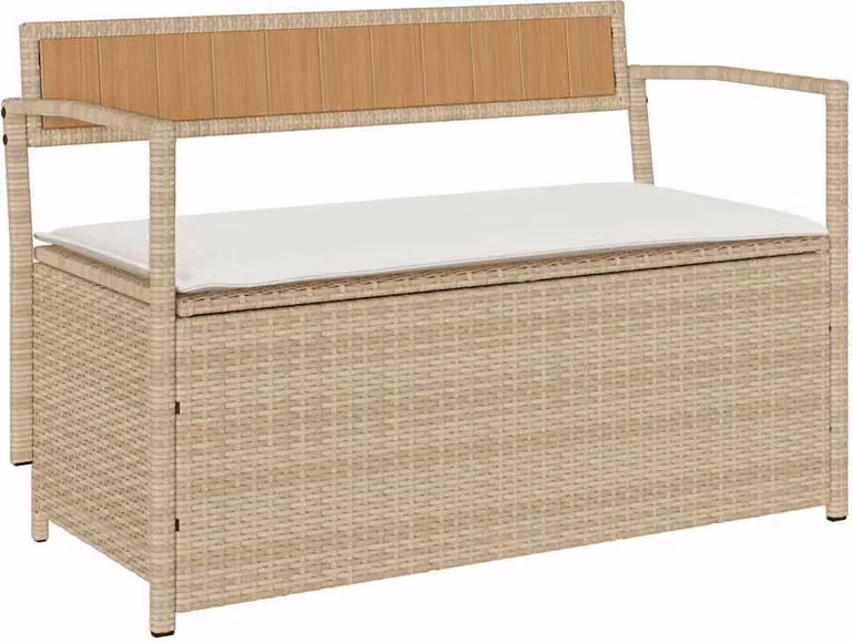 Panca Portaoggetti da Giardino con Cuscino Beige in Polyrattan