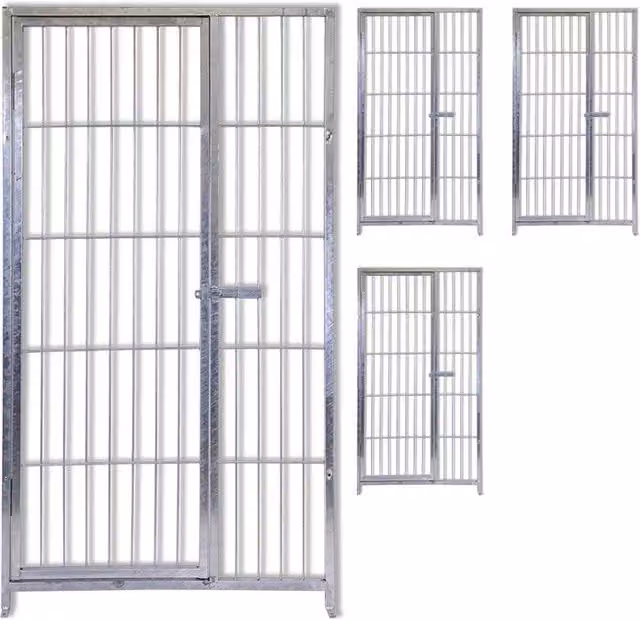 Set di 4 pannelli di recinzione con porta OGOMONDO in acciaio zincato a caldo, colore argento, con installazione interrata, H: 1,80 m x L: 1,00 m