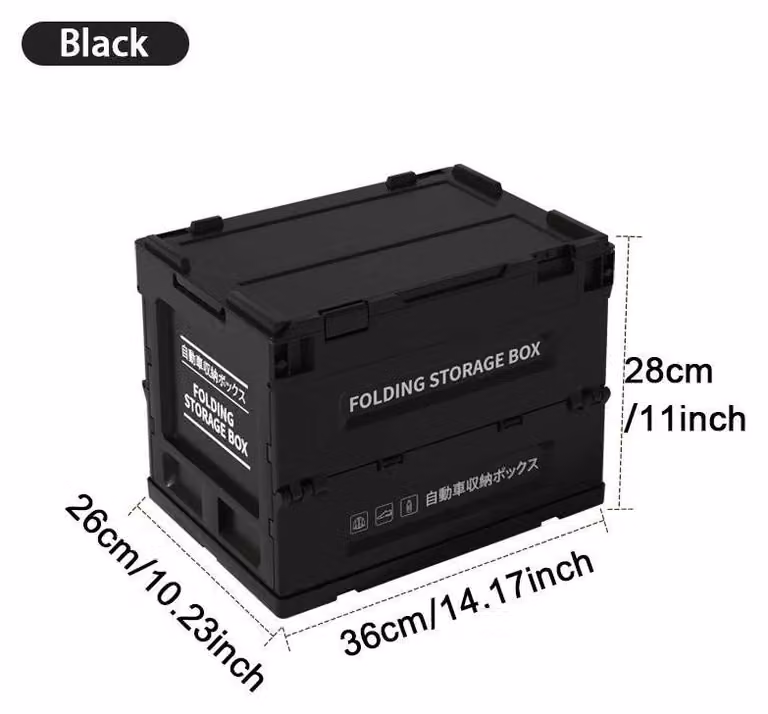 Contenitore pieghevole - Contenitore in plastica / Contenitore per riporre oggetti - Grande capienza - Portatile - Apertura laterale - Per interni ed esterni - Nero