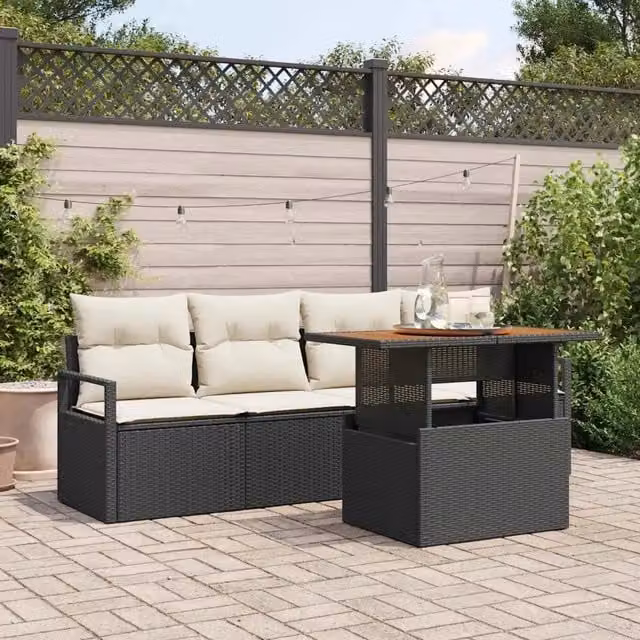 Set Divano da Giardino 5 pz 4-Numero di posti Nero e crema 3349641