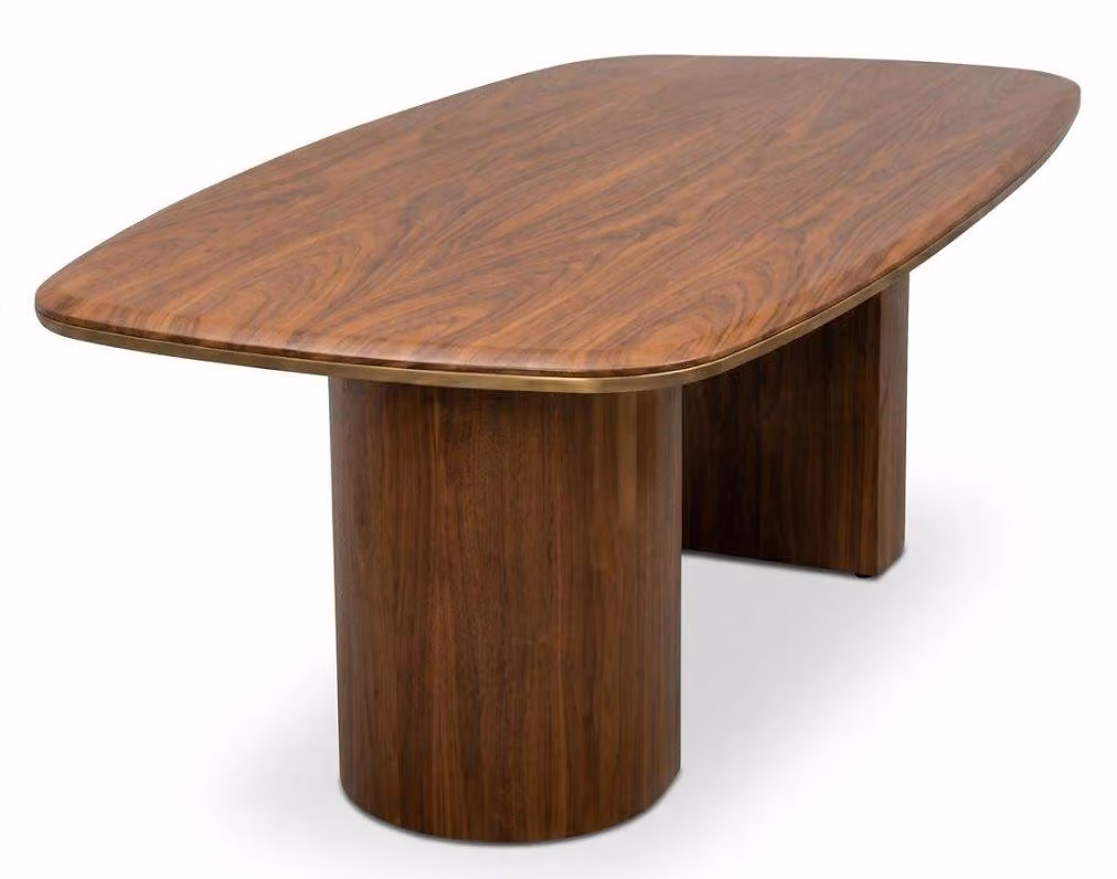 Tavolo da pranzo moderno, color marrone, in legno, per il soggiorno, dallo stile minimalista