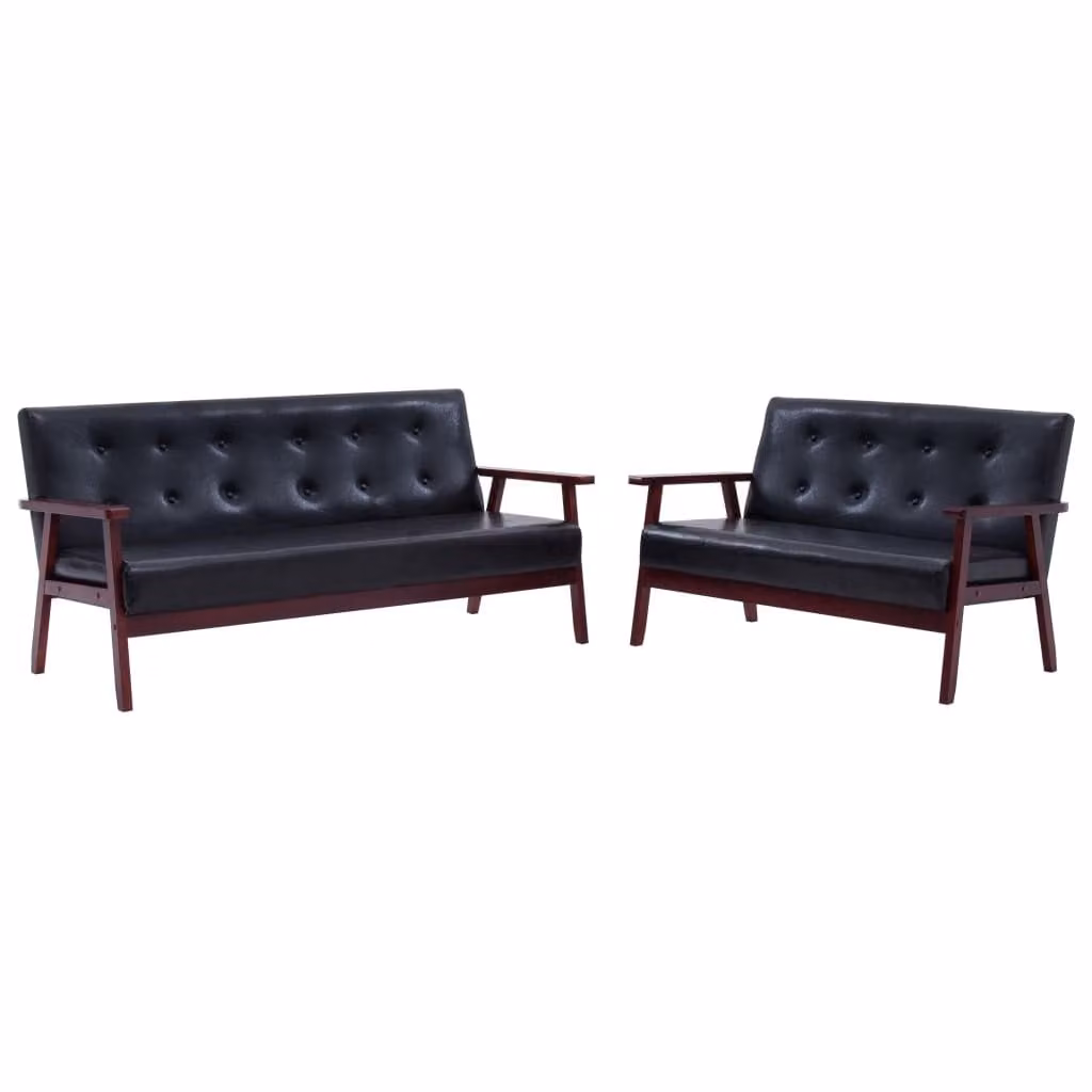 Set di Divani 2 pz Nero in Pelle finta