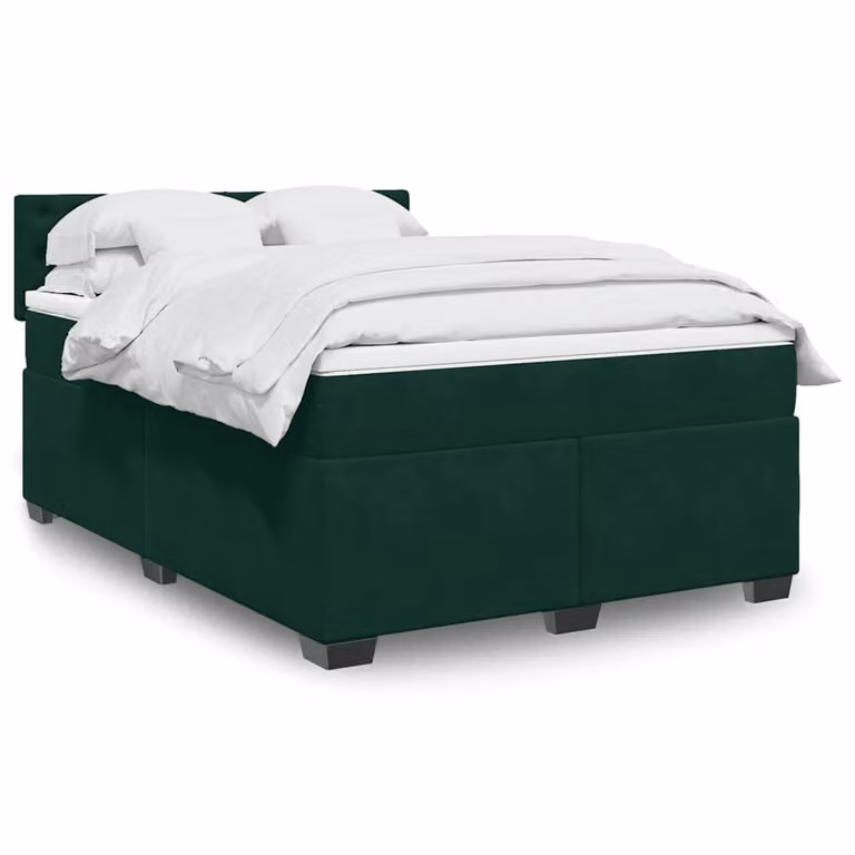 vidaXL Giroletto a Molle con Materasso Ibrido in Velluto Verde e Bianco L/P/H: 140 x 200 cm