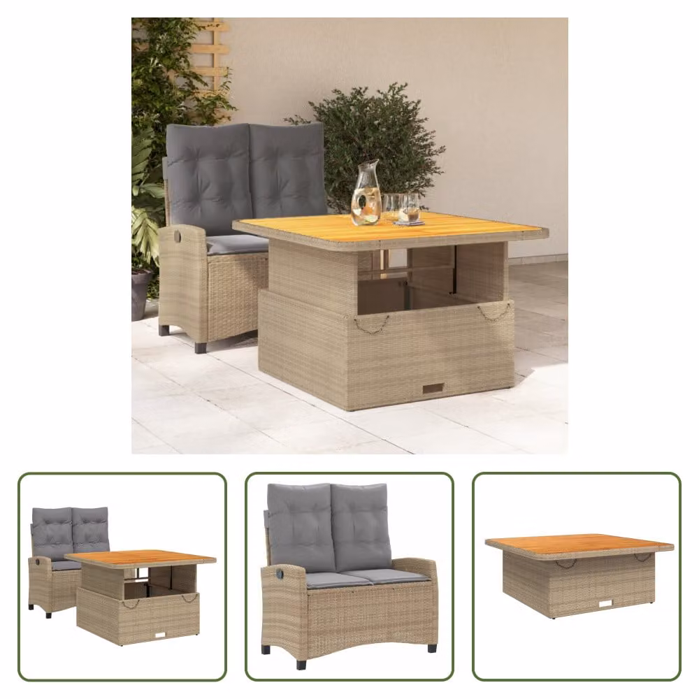 The Living Store Set da pranzo da giardino a 2 pezzi con cuscini Beige poly rattan