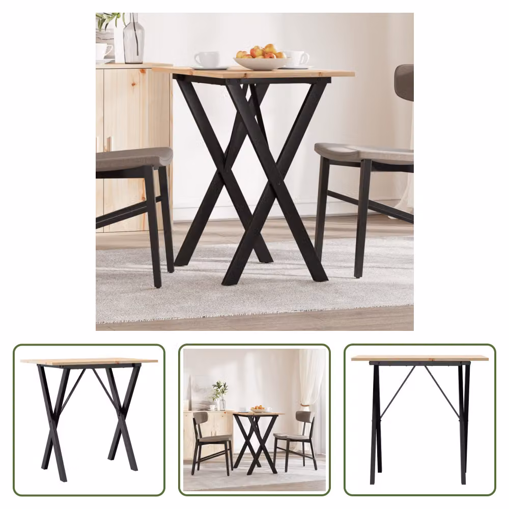The Living Store Tavolo da pranzo X-frame 80x50x75 cm in pino massiccio e ghisa