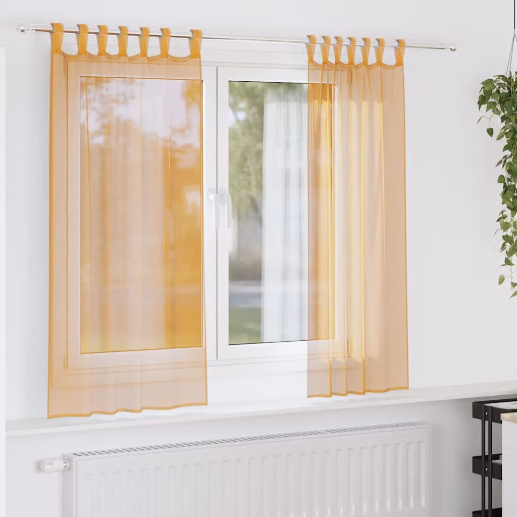 Set di 2 tende in voile semi-trasparenti vidaXL con passanti, arancione, L 140 cm x H 140 cm