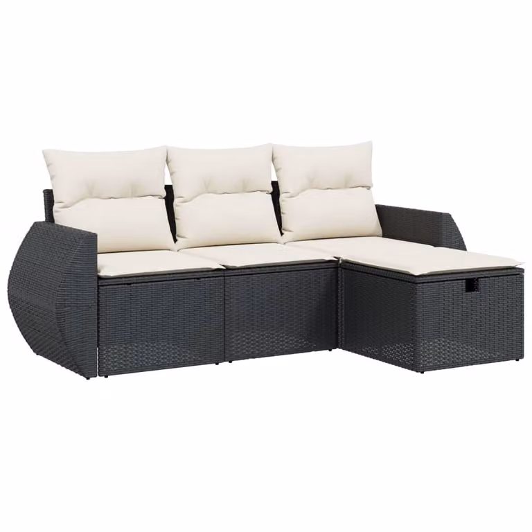 Set Divani da Giardino 4 pz con Cuscini Nero in Polyrattan
