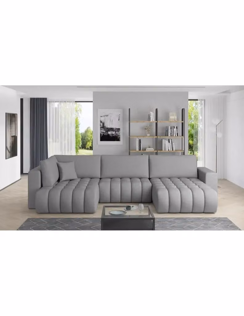 Divano ad angolo convertibile BONITA MEUBLORAMA grigio, 6 posti, lato destro, con funzione letto e poggiatesta regolabile, L/P/H: 350 x 175 x 92 cm – 2