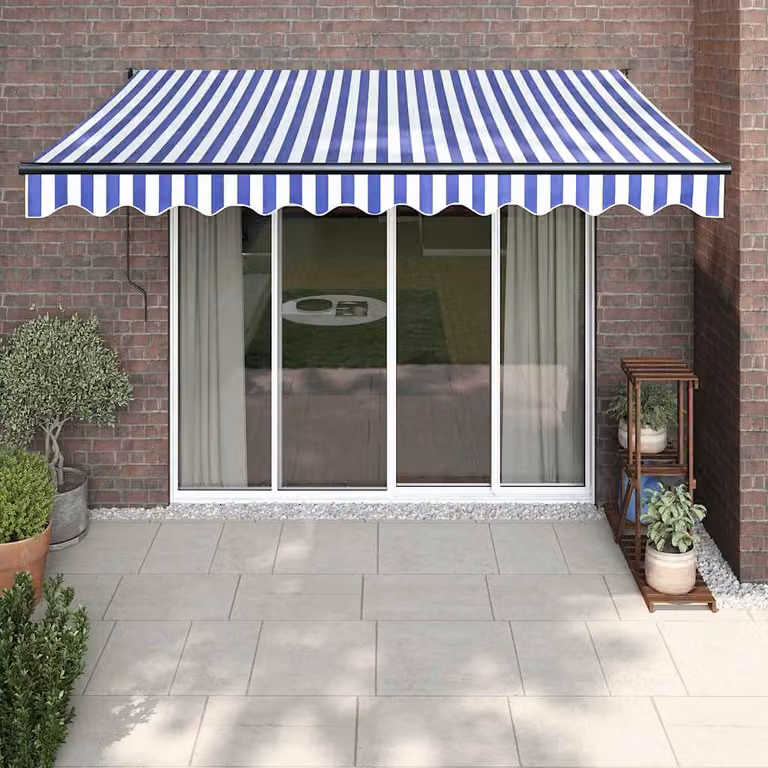Tenda da sole retrattile vidaXL con bracci pieghevoli in alluminio e tessuto in poliestere, Blu e Bianca, L: 300 cm, P: 250 cm