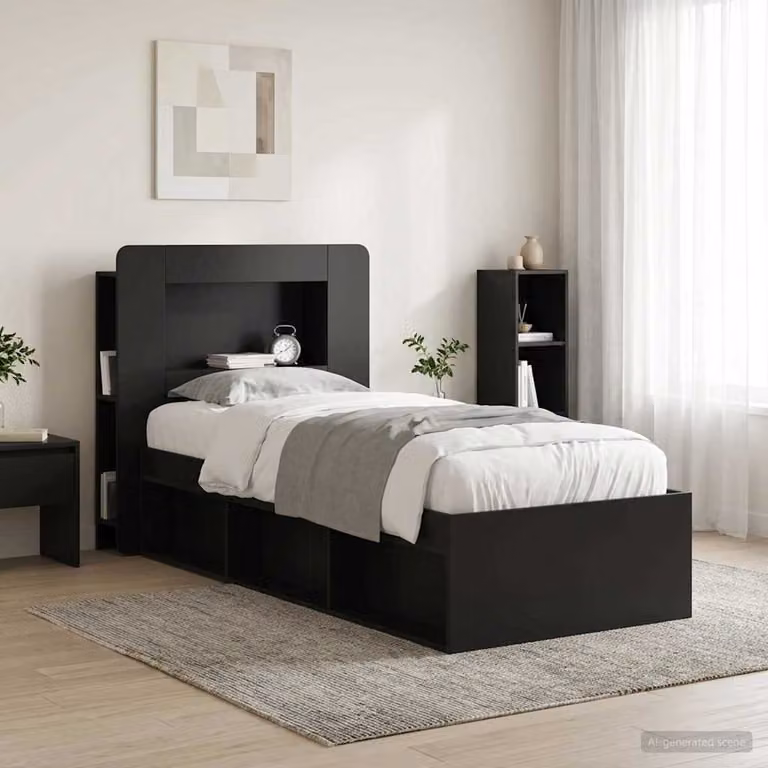 Testata del letto moderna vidaXL con ripiani integrati in legno ingegnerizzato Nero