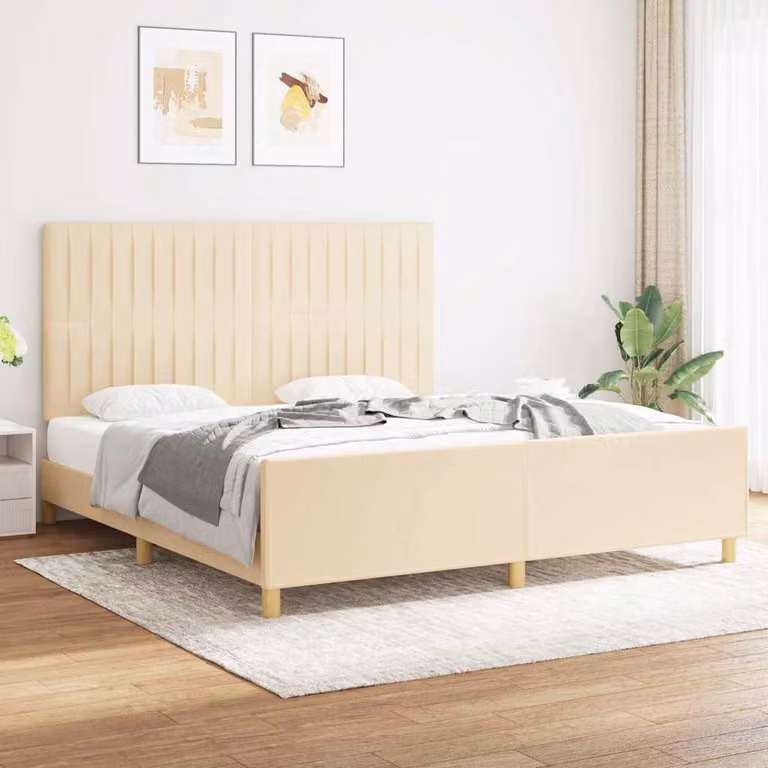 vidaXL Giroletto senza Materasso in Tessuto Beige con Listelli in Legno di Larice L/P/H: 180 x 200 x 128 cm