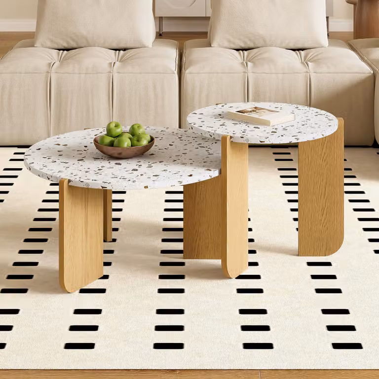 set di 2 tavolini okwish, tavolino da salotto per balcone camera da letto, tavolini da salotto, tavolino da salotto e balcone, tavolino moderno componibile, colore bianco + legno